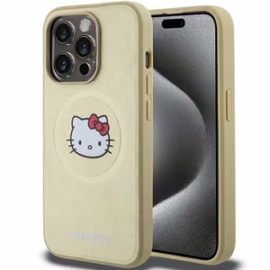 Hello Kitty Leather Kitty Head MagSafe ümbris jaoks iPhone 15 Pro - kuldne