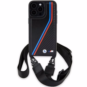 BMW M Edition Carbon Tricolor Lines & Strap чехол для iPhone 15 Pro Max - чёрный