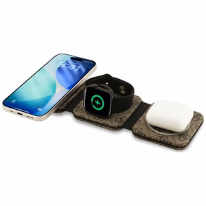 Беспроводное зарядное устройство 3in1 совместимое с MagSafe 15W GUESS GUE005640 коричневый