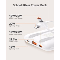 Powerbank Veger (W1170) PD QC3.0 2A 22,5W 10000 mAh z with built-in USB C cables/ Lightning valge