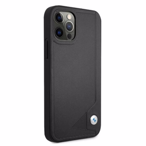 BMW nahast deebossi ümbris iPhone 12 / iPhone 12 Pro jaoks - must