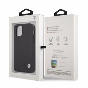 BMW nahast deebossi ümbris iPhone 12 / iPhone 12 Pro jaoks - must