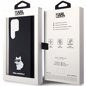 Karl Lagerfeld Silicone Choupette Metal Pin ümbris jaoks Samsung Galaxy S23 Ultra - must