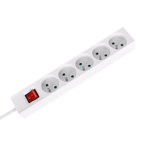 Rebel Prantsuse tüüpi pikendusjuhe, 5 pesa, 5 m, lülitiga, 3 x 1,5 mm, valge