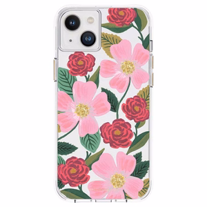 Rifle Paper Clear ümbris seadmele iPhone 14 Plus, kuldset tooni kaunistusega, Rose Garden mustriga