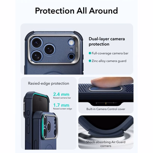 ESR Cyber Tough Kickstand MagSafe ümbris mudelitele iPhone 18 Pro Max / 17 Pro Max, tumesinine