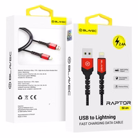 Blavec Kaabel Raptor braided - USB to Lightning - 2,4A 0,5 metres Apple CarPlay (CRA-UL24BR05) must-punane