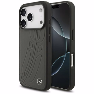 Mercedes Leather Large Laurel Leave MagSafe Чехол для iPhone 17 Pro - чёрный и серый