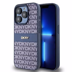 DKNY Leather Mono Stripe & Metal Logo ümbris jaoks iPhone 15 Pro - sinine