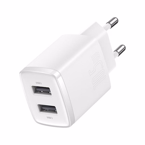 Baseus Compact Quick Charger, 2x USB, 10.5W (valge)