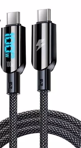 Vakoss TC-U560 USB-C–USB-C kaabel digitaalse näidikuga, 100 W, 1,5 m, must