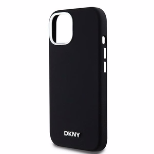 DKNY Liquid Silicone Small Metal Logo MagSafe Ümbris jaoks iPhone 15 Plus / 14 Plus - Must