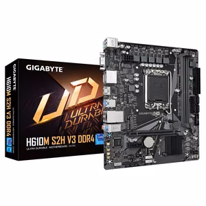 Gigabyte H610M S2H V3 DDR4 emaplaat - toetab Intel Core 14. põlvkonna protsessoreid, 4+1+1 hübriid digitaalne VRM, kuni 3200MHz DDR4, 1xPCIe 3.0 M.2, GbE LAN, USB 3.2 Gen 1