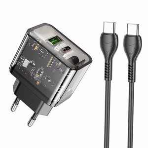 Phone Laadija Hoco USB A + USB C QC3.0 PD 3A 20W + Kaabel USB C to USB C N34 transparnent