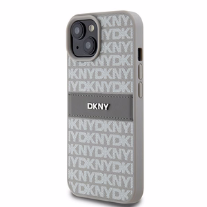 DKNY Leather Mono Stripe & Metal Logo ümbris jaoks iPhone 15 Plus / 14 Plus - beige