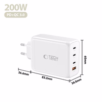 Tech-Protect NC200W-GaN 4-portiline 200W seinalaadija - valge
