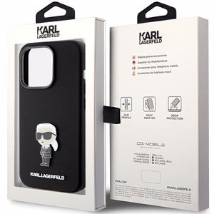 Karl Lagerfeld Silicone Ikonik Metal Pin ümbris jaoks iPhone 15 Pro - must