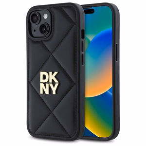 DKNY Quilted Stack Logo iPhone 15 Ümbris - Must