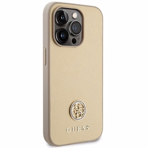 GUESS ümbris jaoks IPHONE 15 Pro GUHCP15LPS4DGPD (Strass Metal Logo) kuldne