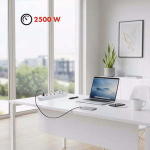 Maclean power strip, 5 socket extension + 3xUSB, 110-240V AC 50/60Hz, 2.1A max 2500W, 1.5m, white, MCE395 W