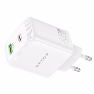 Borofone Sein laadija BN30 Cargador GaN - USB + Tüüp C - QC 3.0 PD 45W valge