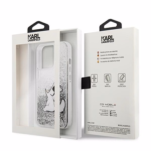 Karl Lagerfeld Liquid Glitter Choupette Fun ümbris jaoks iPhone 13 Pro Max 6.7" - hõbedane