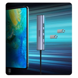 Ugreen CM475 multifunktsionaalne jaotur USB 3.0 - 3x USB / Ethernet RJ-45 / USB Type-C PD - hall