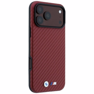 BMW kaitseümbris seadmele iPhone 18 Pro / 17 Pro: (Carbon Metal Logo), MagSafe'iga ühilduv, värv: bordoopunane
