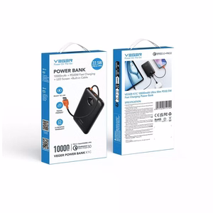 Powerbank 10000 mAh with built-in kaabel USB C QC3.0 PD 2A 22,5W K1C W1189 must