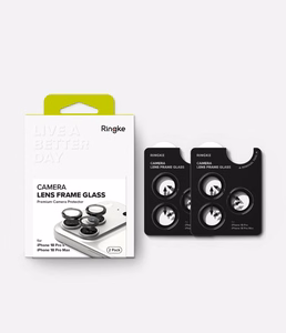 Ringke 2 karastatud kaameraraami kaitseklaasi komplekt mudelitele iPhone 18 Pro / Pro Max, must