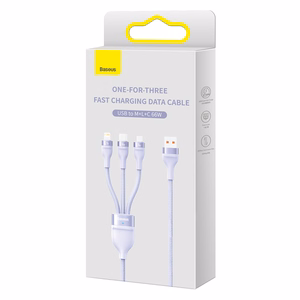 Baseus Kaabel Flash Series II 3 in 1 - USB to Type C, Lightning, Micro USB - 66W 6A 1,2 metres (CASS040005) purple