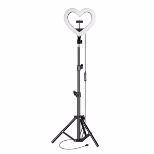LED-rõngas Stream RGB lamp 10" telefonihoidjaga HEART + statiiv JM26-10 must