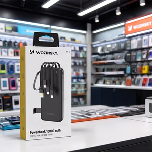 Wozinsky W11-B 10000mAh 10W akupank sisseehitatud kaablite ja taskulambiga - must