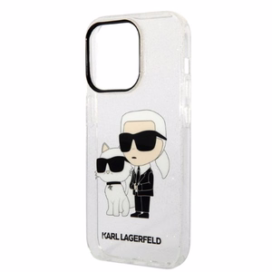 Karl Lagerfeld Glitter Karl&Choupette ümbris iPhone 14 Pro jaoks – läbipaistev