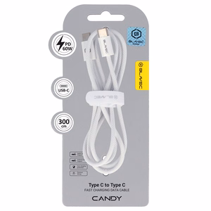 Blavec Кабель Candy плетёный - Type C to Type C - PD 60W 3A 3 метра Apple CarPlay/Android Auto (CCA-CC3W30) белый