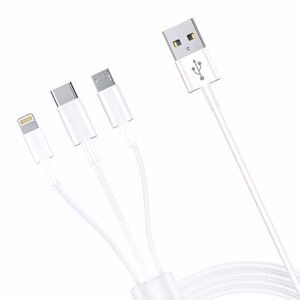 3mk 3-in-1 kaabel USB-A - microUSB / Lightning / USB-C 1.2m 20V/2.4A 15W, valge