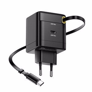 Laadija Essager Ruizi must 65W (1xPD) + integreeritud Type-C kaabel
