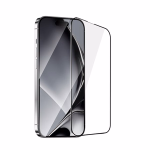 Karastatud klaas metallraamiga iPhone 16 Plus 6,7", must raam