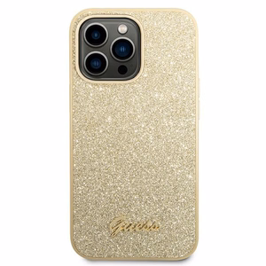 Guess Glitter Script ümbris iPhone 14 Pro jaoks - kuldne
