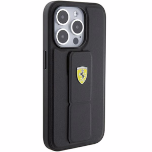 Ferrari Grip Stand Metal Logo ümbris jaoks iPhone 15 Pro - must