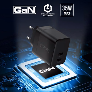 Crong Ultra Compact GaN seinalaadija, 2 × USB-C, 35 W, PD 3.0, PPS, must