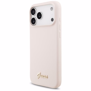 roosa Guess Silicone Script Metal Logo MagSafe ümbris Iphone 18 Pro Max / iPhone 17 Pro Max jaoks
