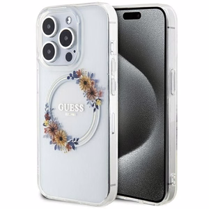 GUESS чехол для IPHONE 15 Pro Max совместимый с MagSafe GUHMP15XHFWFCT (Flowers Wreath) прозрачный