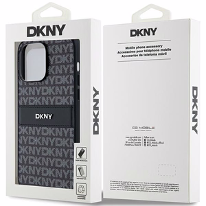 DKNY Leather Mono Stripe & Metal Logo ümbris jaoks iPhone 14 Pro Max - must