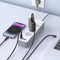 Borofone Power strip BAC9 - 3 pistikupesa 240V + 3xUSB + tüüp C - PD 20W 2 meetrit mustana