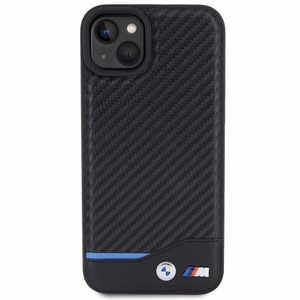 BMW Leather Carbon ümbris jaoks iPhone 15 Plus - must