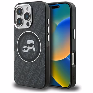 Karl Lagerfeld IML Glitter Karl & Choupette Heads Logo MagSafe чехол iPhone 16 Pro - черный