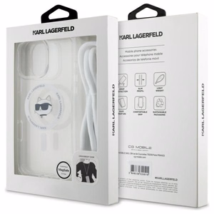 Karl Lagerfeld IML Choupette Head & Cord Magsafe iPhone 16 Pro Ümbris - Clear