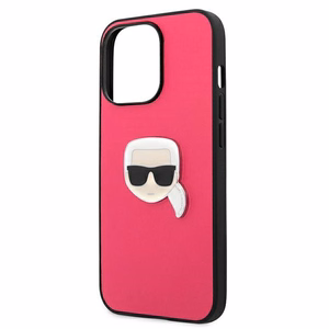 Karl Lagerfeldi nahast Ikonik Karl's Head metallist ümbris iPhone 13 Pro / 13 6.1" - roosa
