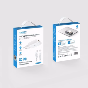 USB-A ja Type-C liidesega telefonilaadija (PD 65 W) + andmesidekaabel Type-C–C (100 W) VEGER TR122, valge